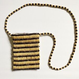 Wood Beaded Mini Crossbody Bag